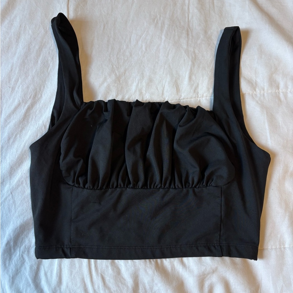 SHEIN Black Ruched Bust Bandeau Crop Top
